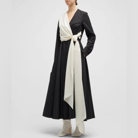 NWT Rosie Assoulin Sash Yay Dress Two Tone Wrap Maxi Black White Sz 8 - Picture 2 of 15